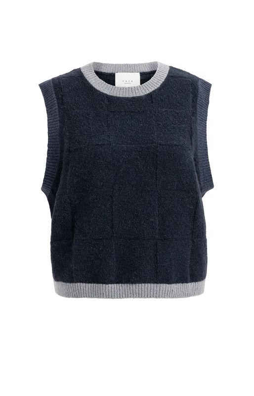 YaYa Shadow Check Vest 01000634 Navy