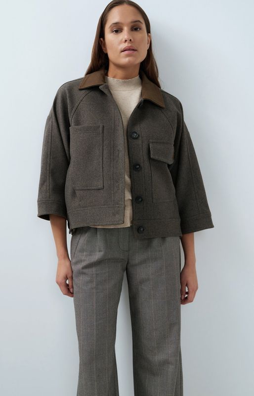 YaYa Short Wool Jacket 02001086 Khaki/Grey
