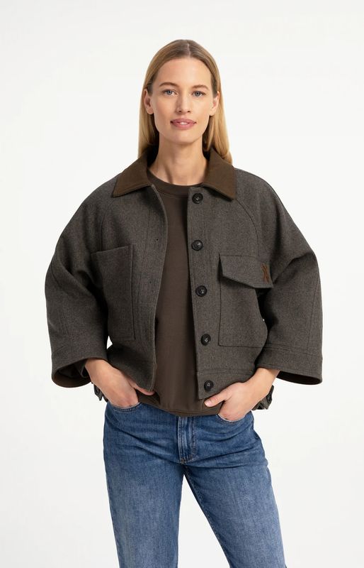 YaYa Short Wool Jacket 02001086 Khaki/Grey