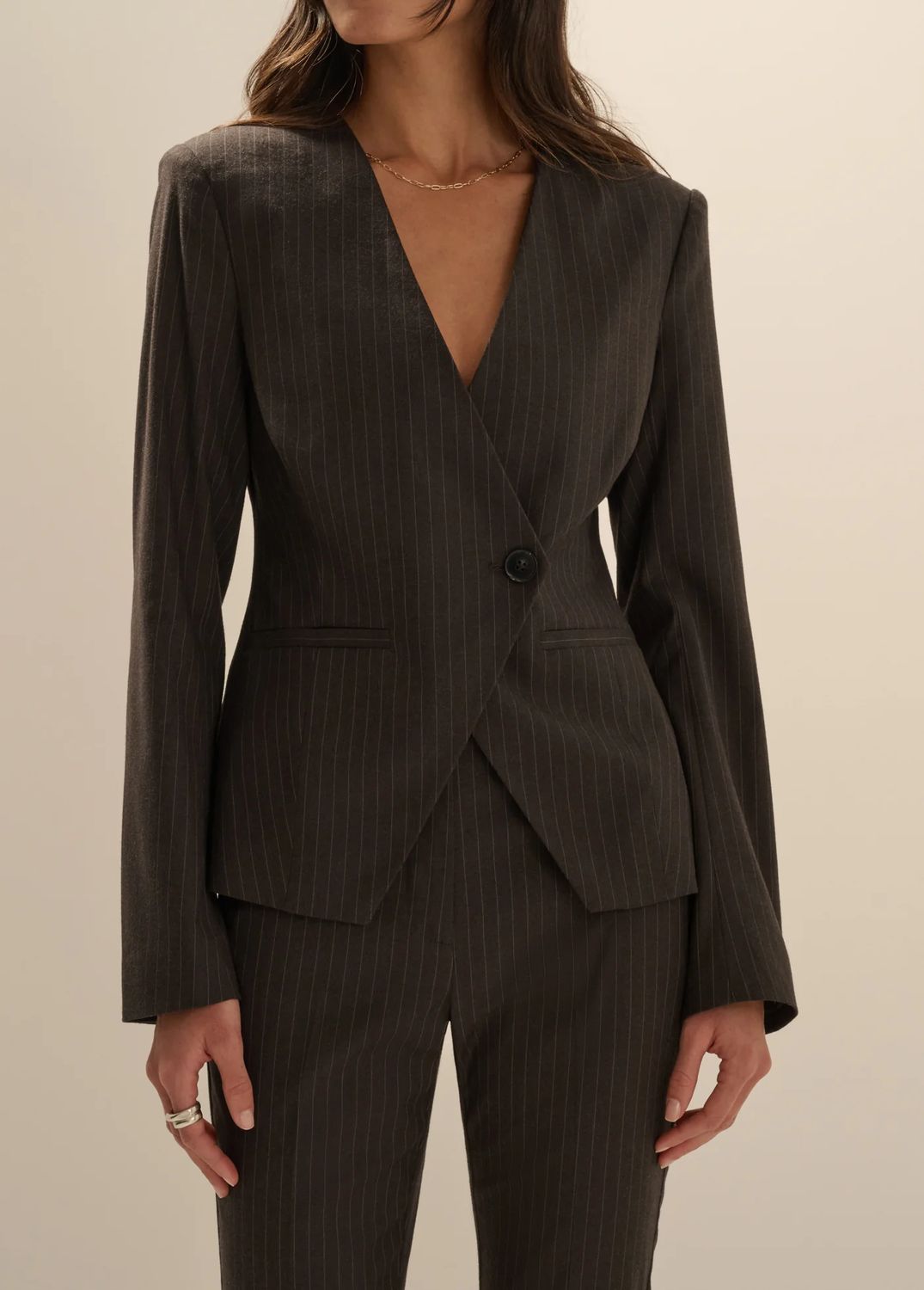 Favorite Daughter Crosby Pinstripe Blazer Espresso