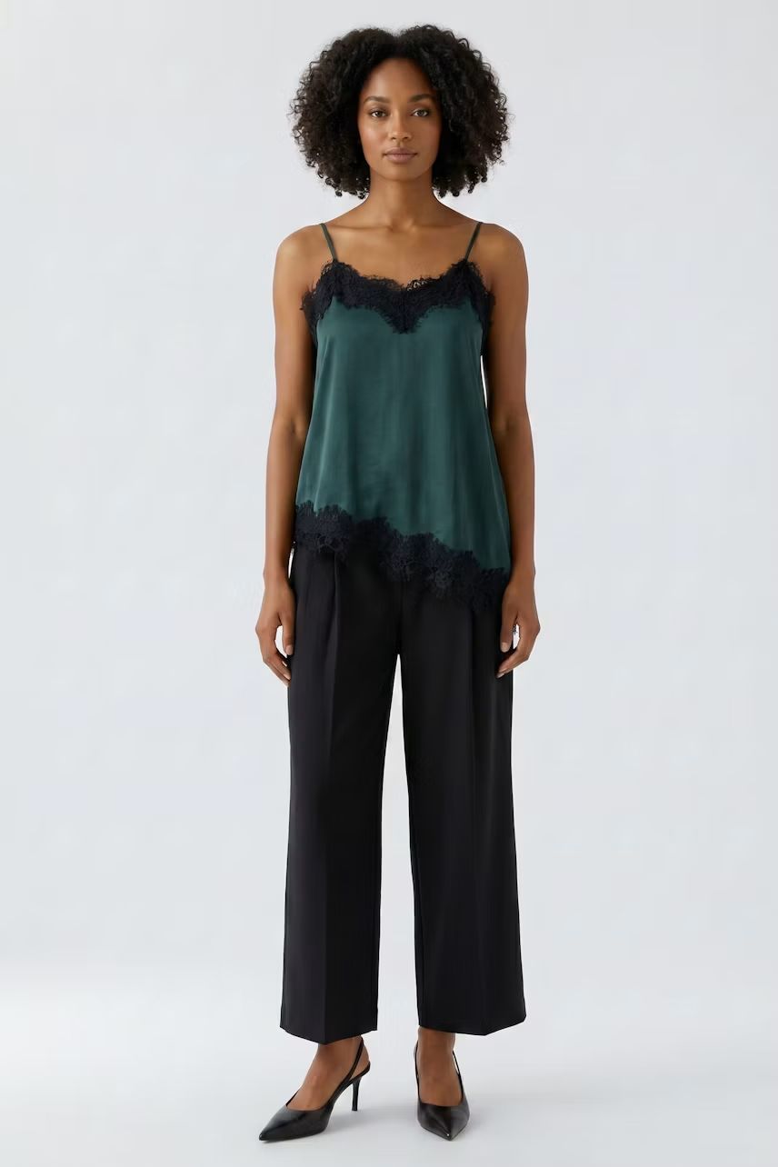 OUI  Satin Lace Trim Top 100004