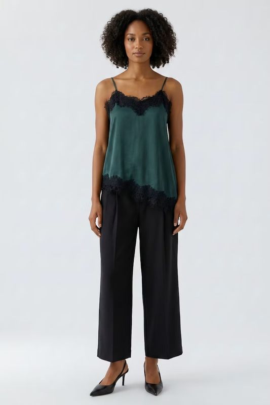OUI  Satin Lace Trim Top 100004