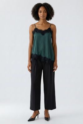 OUI  Satin Lace Trim Top 100004