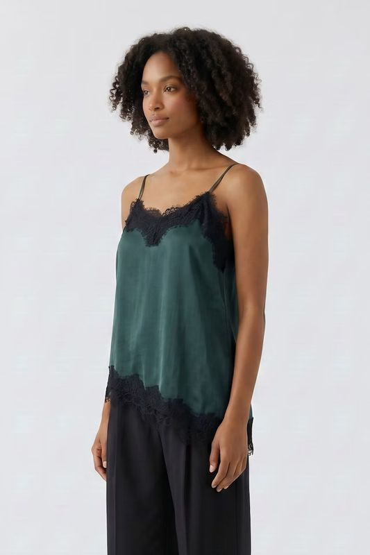 OUI  Satin Lace Trim Top 100004