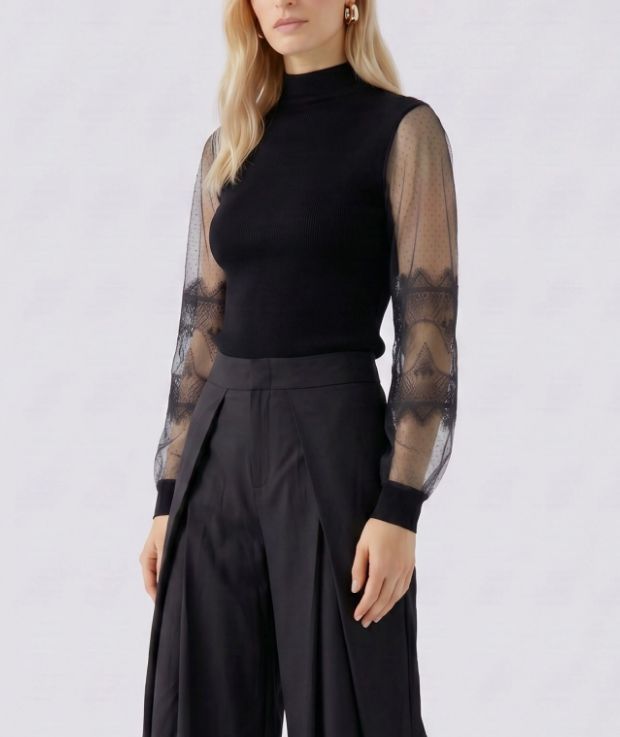 OUI Lace Sleeve Top 100061