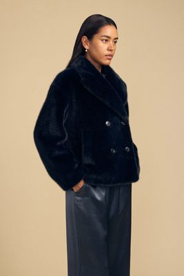 Velvet Charlotte Faux Fur Jacket Navy