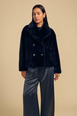 Velvet Charlotte Faux Fur Jacket Navy