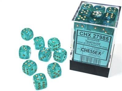 BOREALIS® 12MM D6 TEAL/GOLD LUMINARY™ DICE BLOCK™ (36 DICE)
