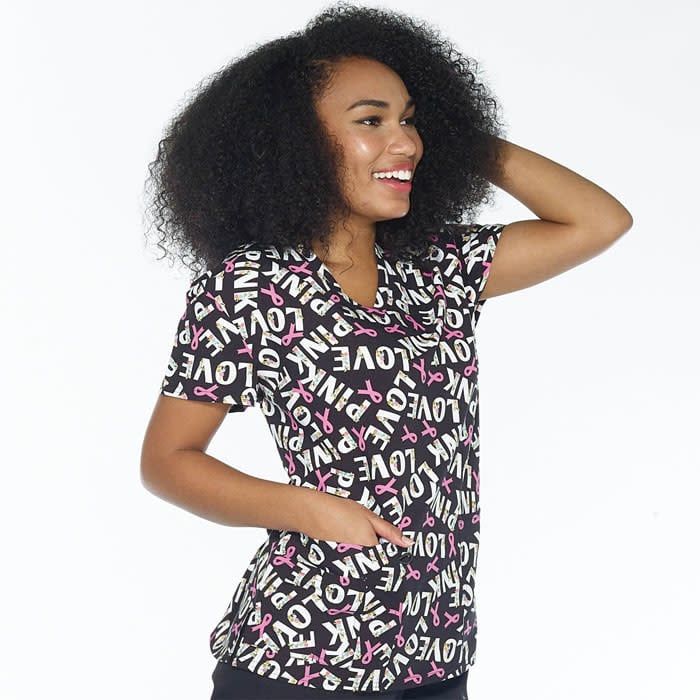 Think Pink V-Neck Scrub Top
