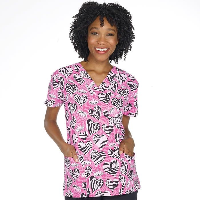 Tiger Queen V-Neck Scrub Top