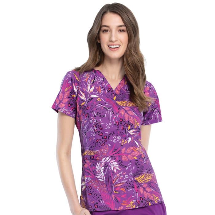 Falling Leaves V-Neck Scrub Top