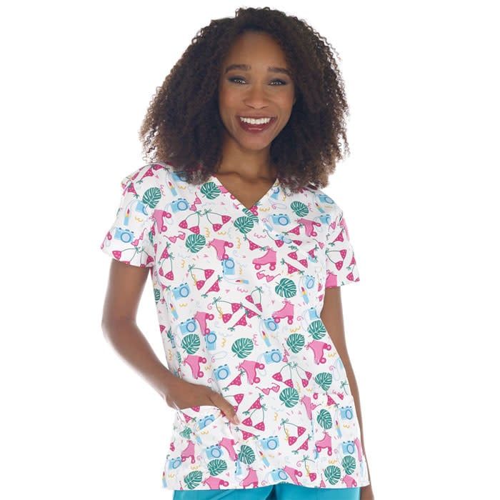 SUMMER VIBES V-Neck Scrub Top