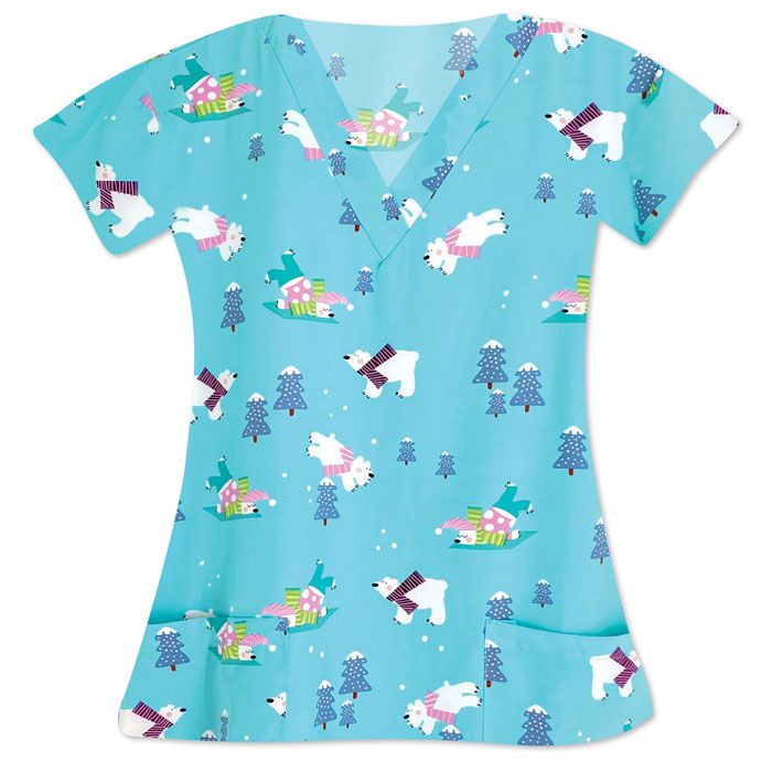 Ladies V-Neck Scrub Top - WARM WISHES