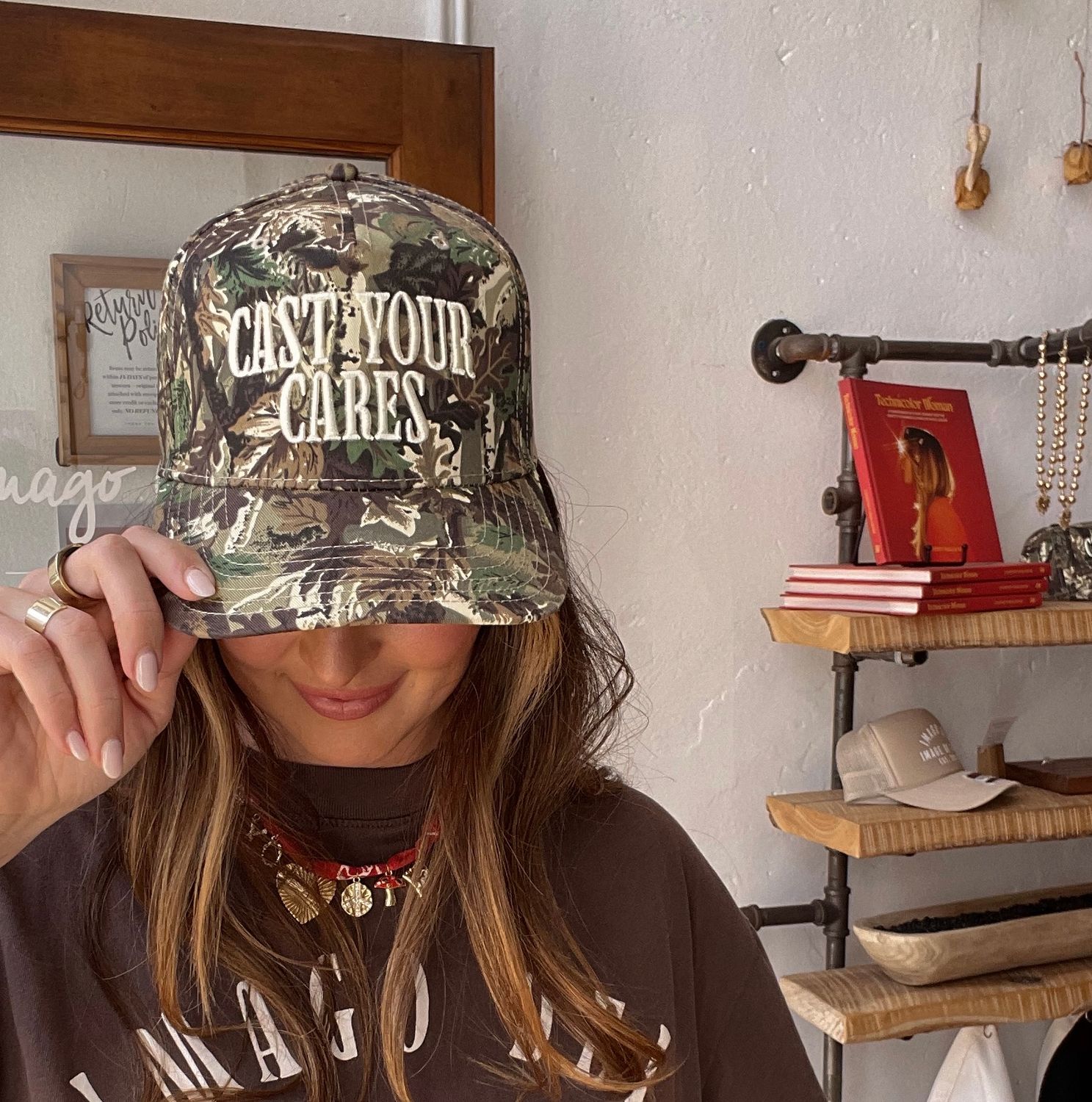 Cast Your Cares Camo Trucker