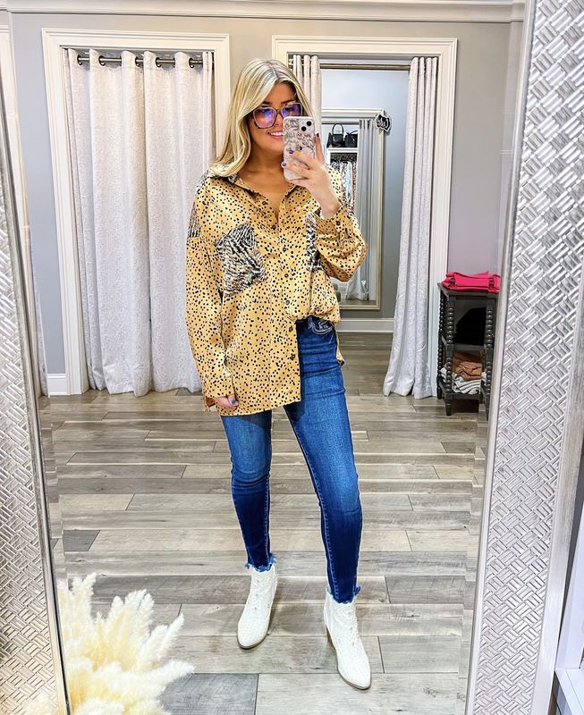 Leopard Pocket Spotted Button Down