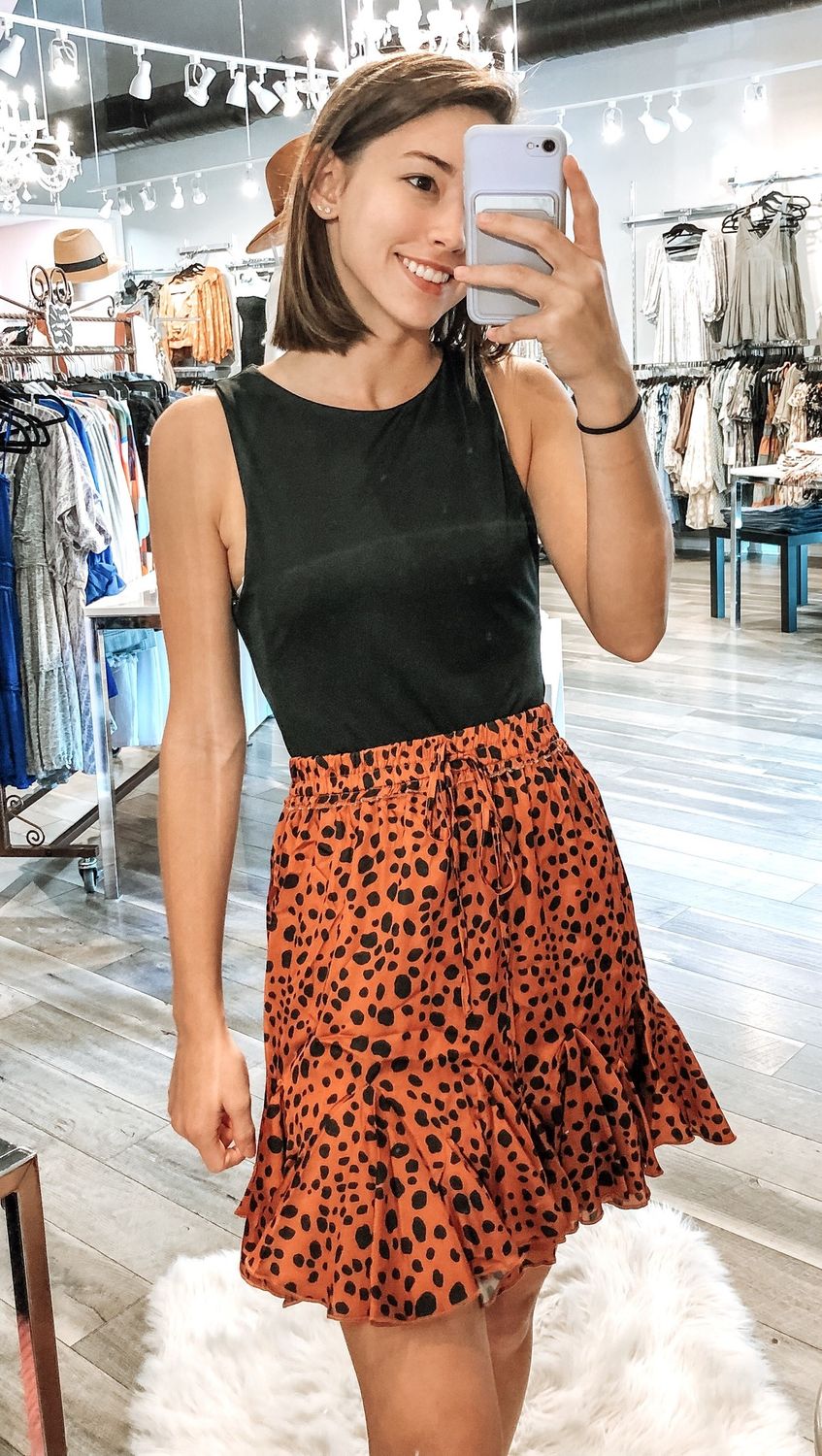 Spotted Ruffle Skirt - Rust