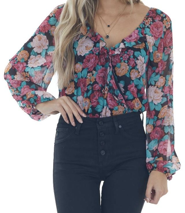Floral Bodysuit - Black/Pink