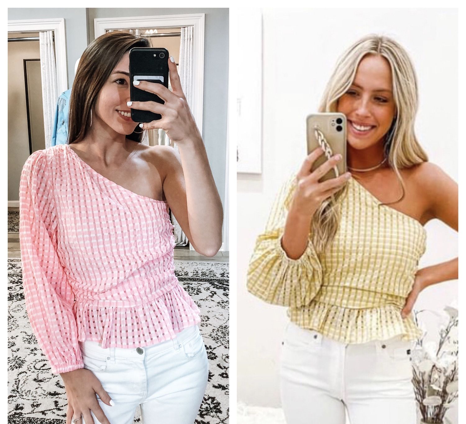 Gingham One Shoulder Top