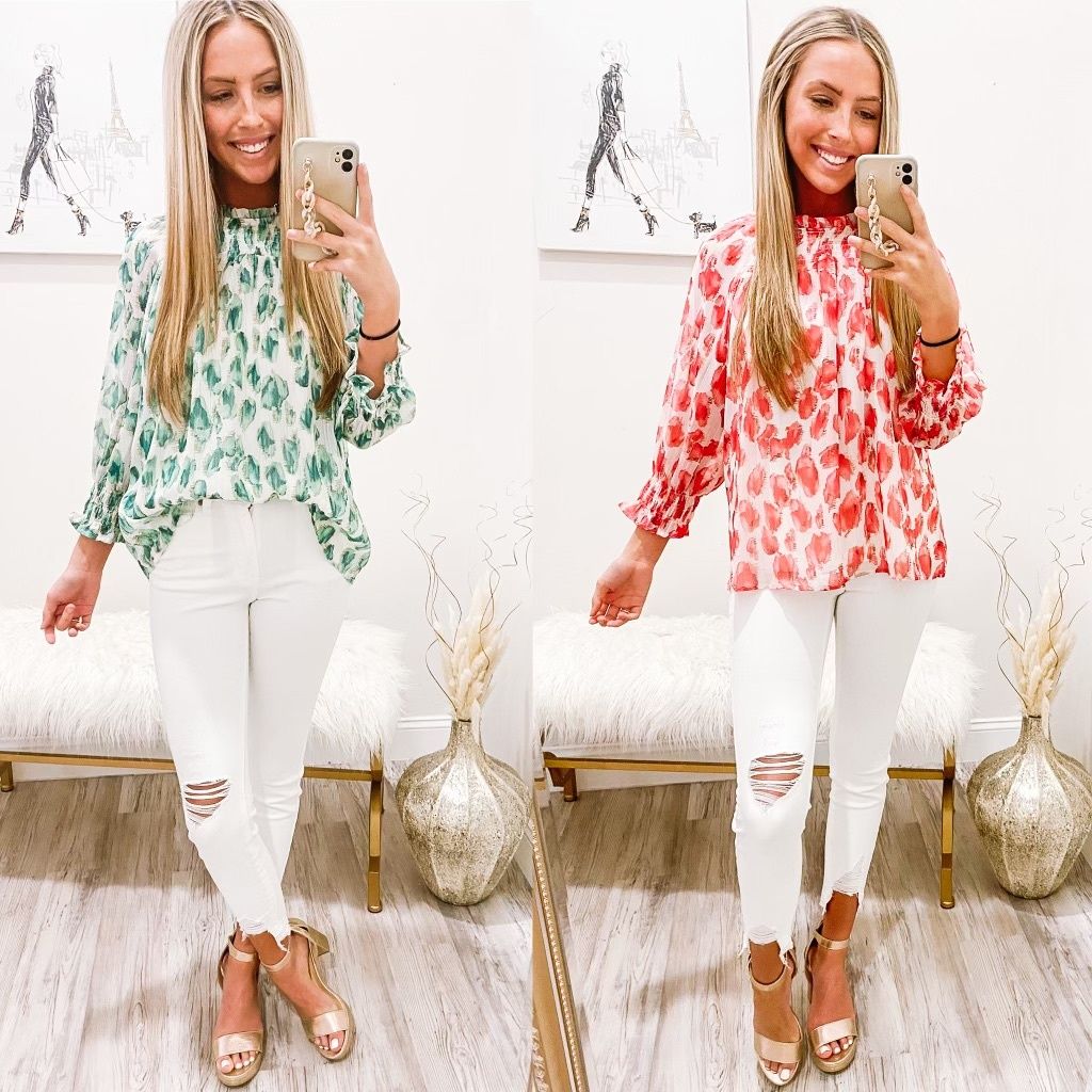 Spotted Print Mock Neck Top