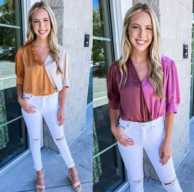 Hammered Satin Color Block Bodysuit