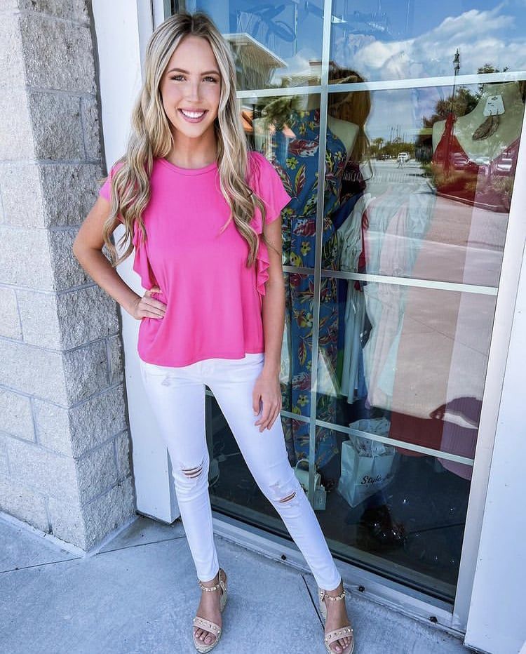 Butterfly Sleeves Top - Neon Pink