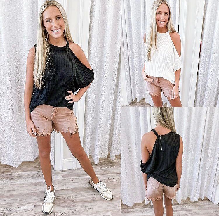 Cut Out Shoulder Knit Top