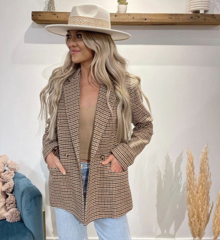 Houndstooth Blazer - Mocha