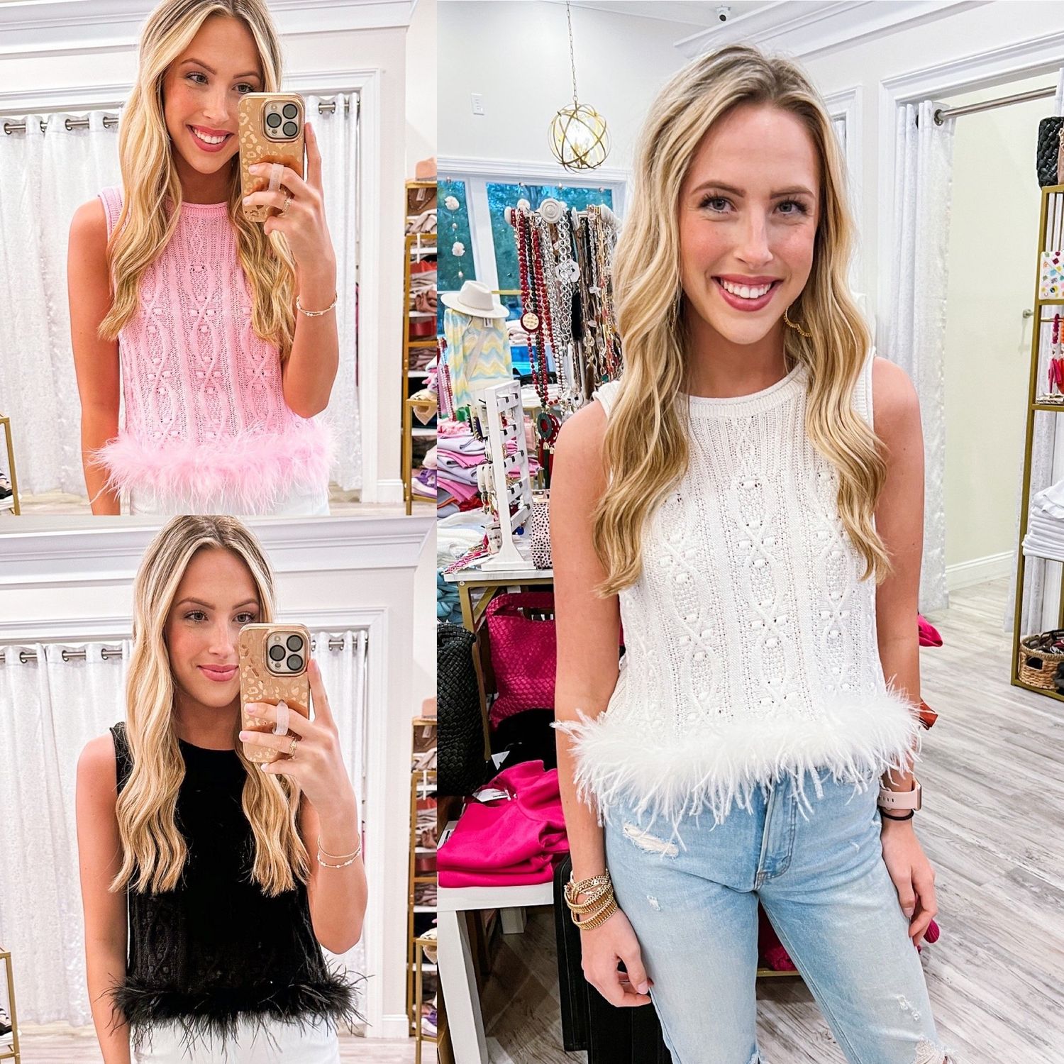 Feather Trim Sweater Top