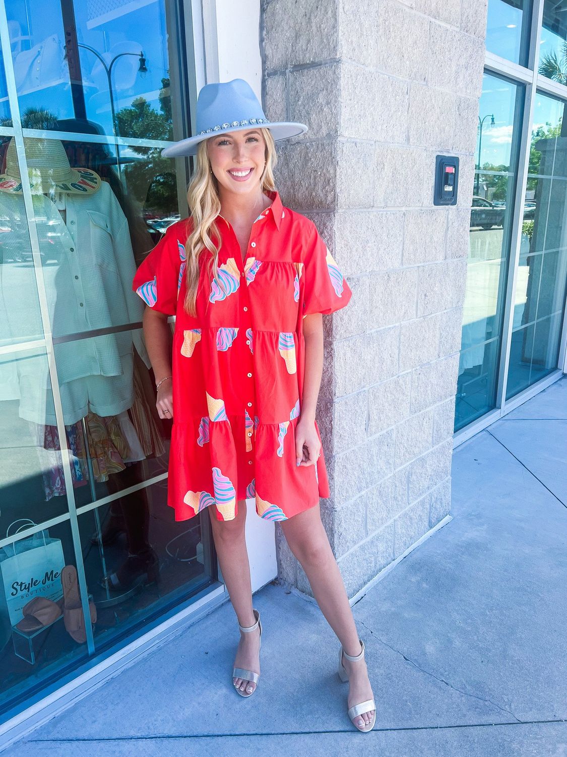Ice Cream Button Down Dress - Red