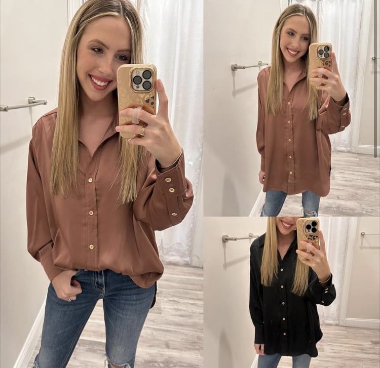 Satin Button Down Collared Shirt