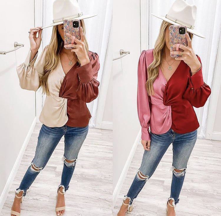 Satin Color Block Twisted Front Top