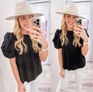 Puff Sleeves Ribbed Top
