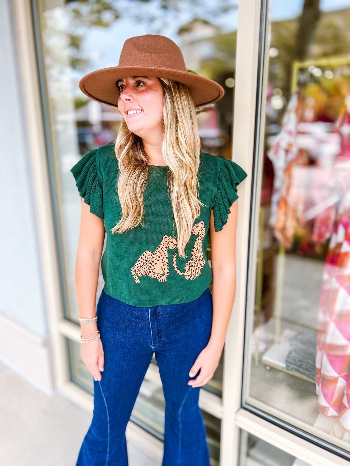 Cheetahs Ruffled Sleeves Sweater Top