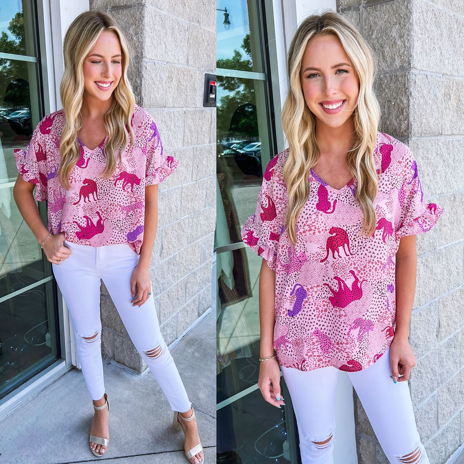 Cheetahs Ruffle Sleeves Top