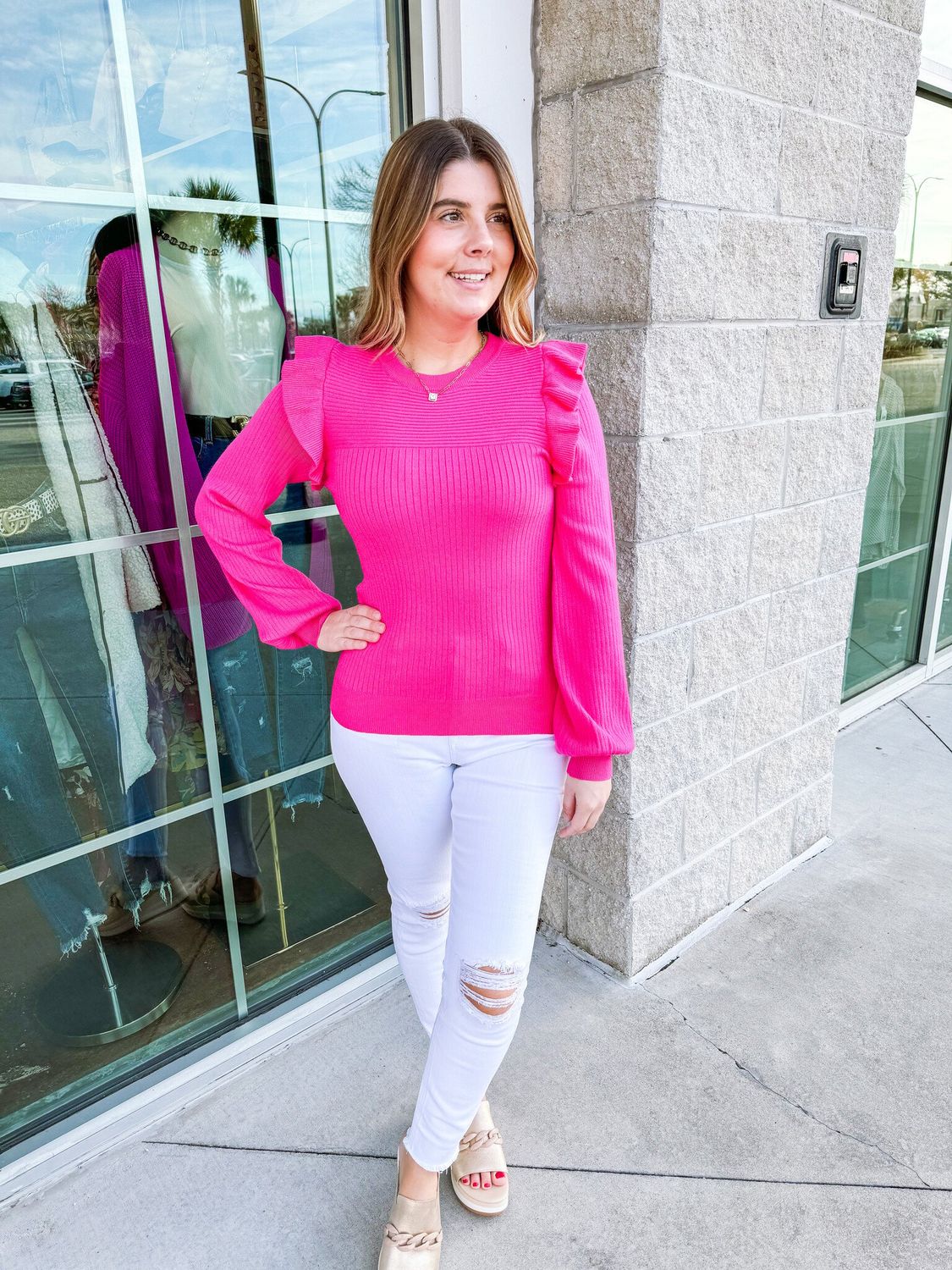 Ruffle Shoulders Sweater Top