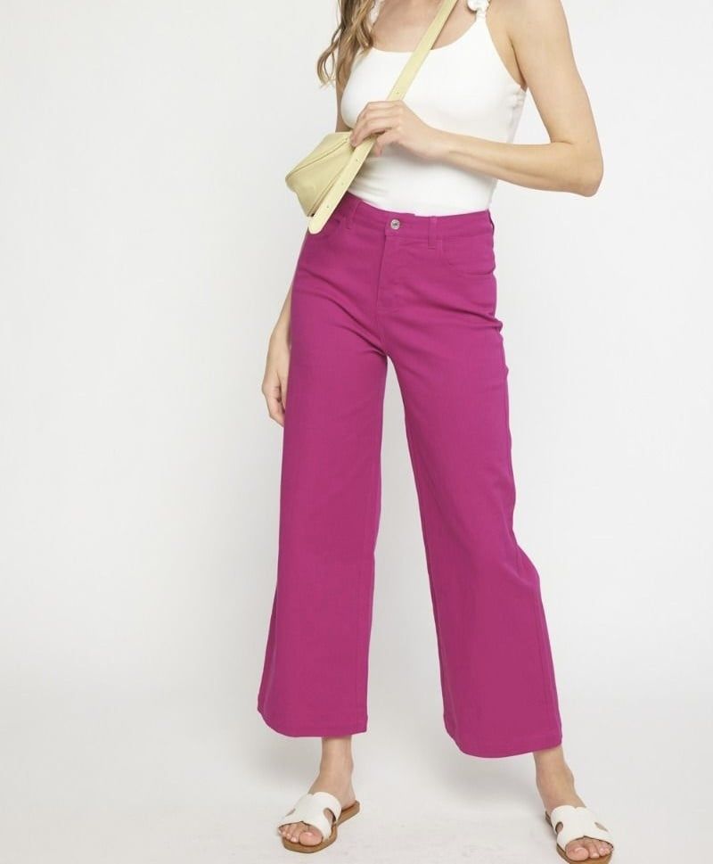 Wide Leg Cropped Jeans - Magenta
