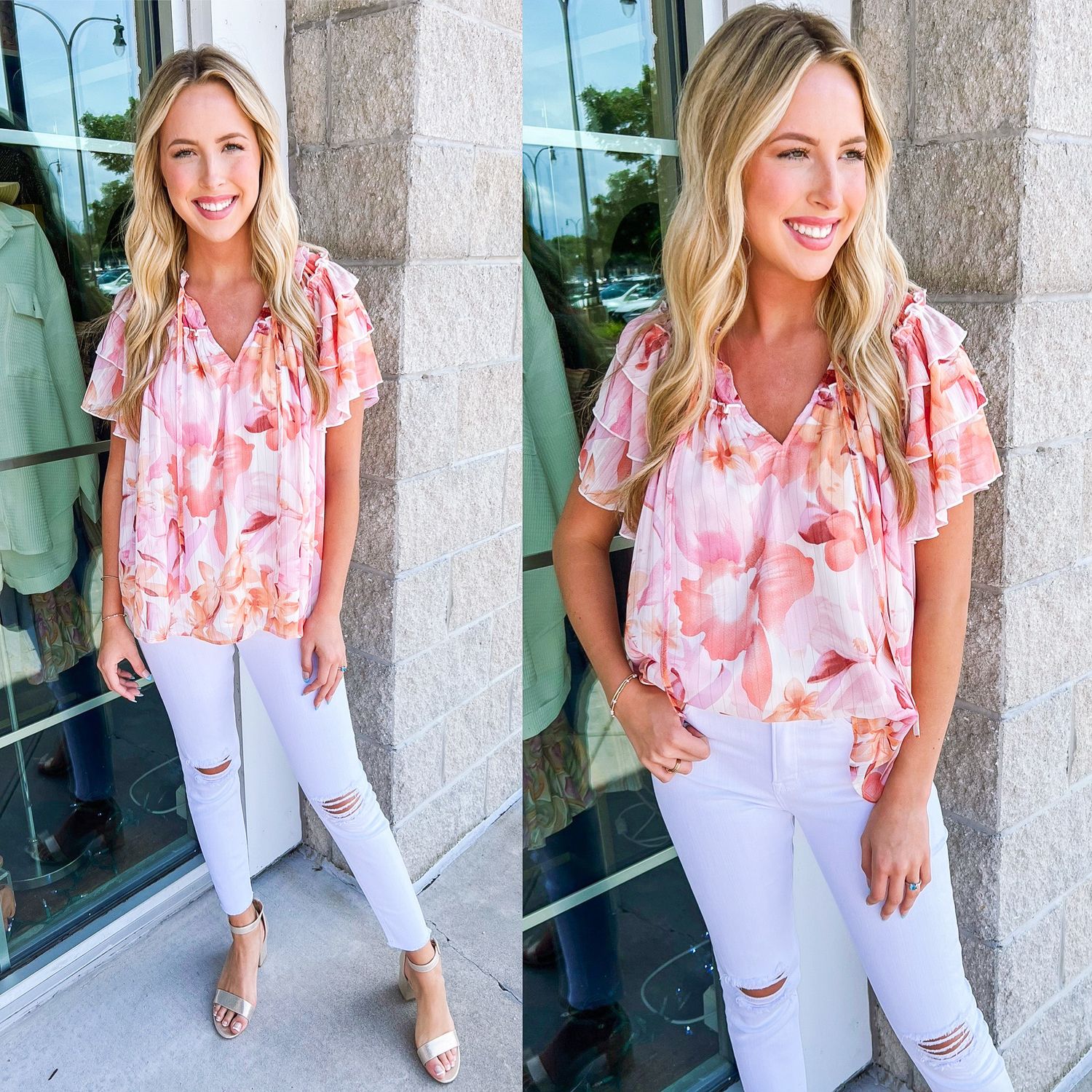 Lurex Floral Top - Pink