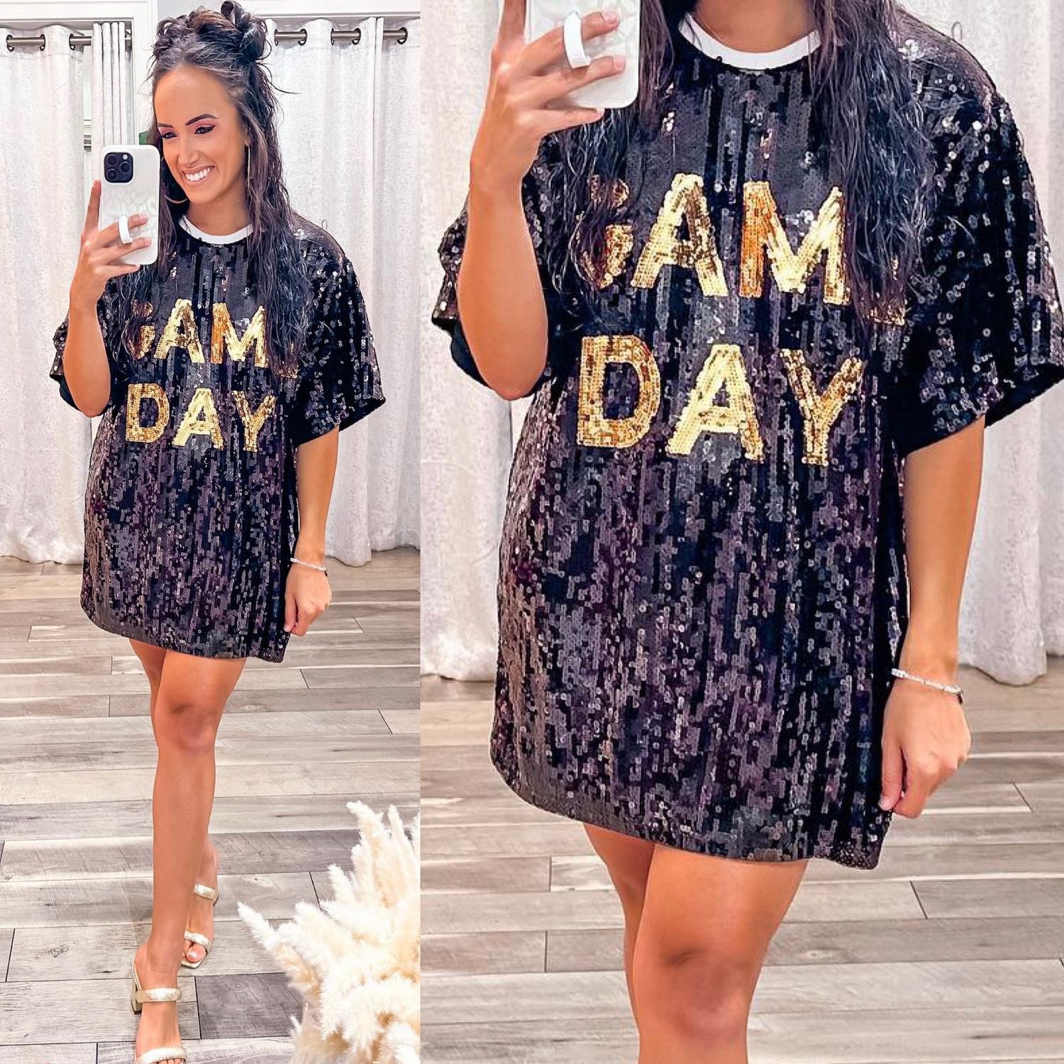 Game Day Sequin Tunic  Dress - Black