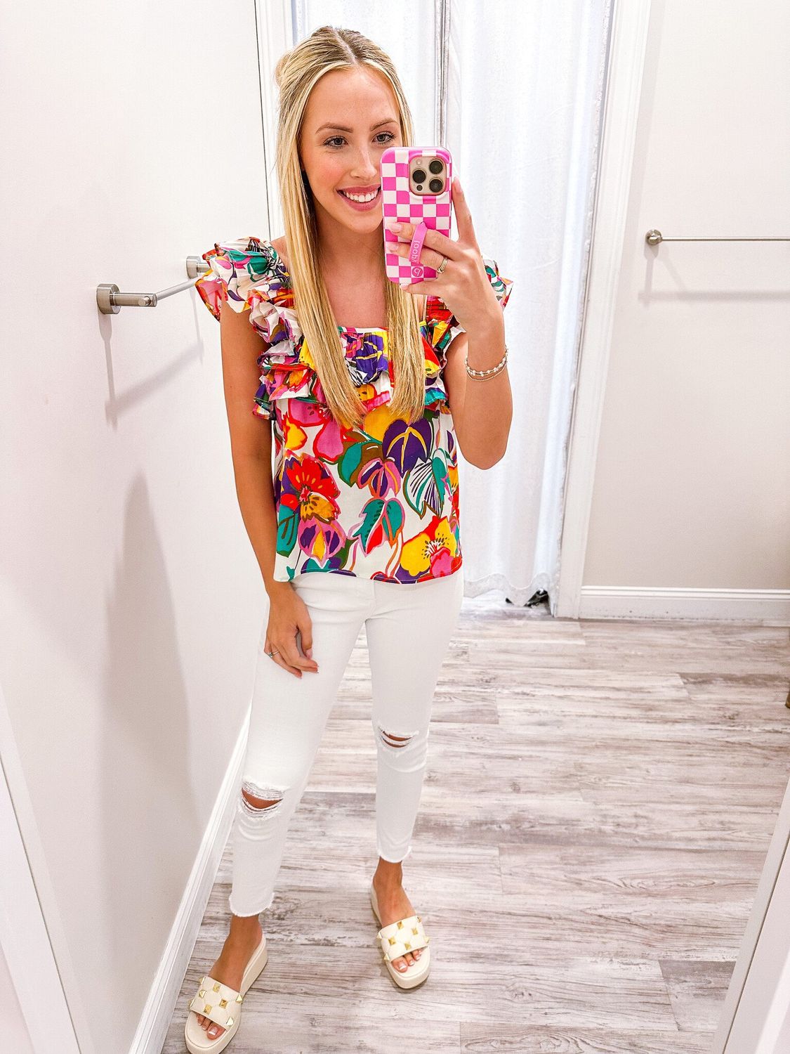 Pleated Ruffles Floral Top - Multi