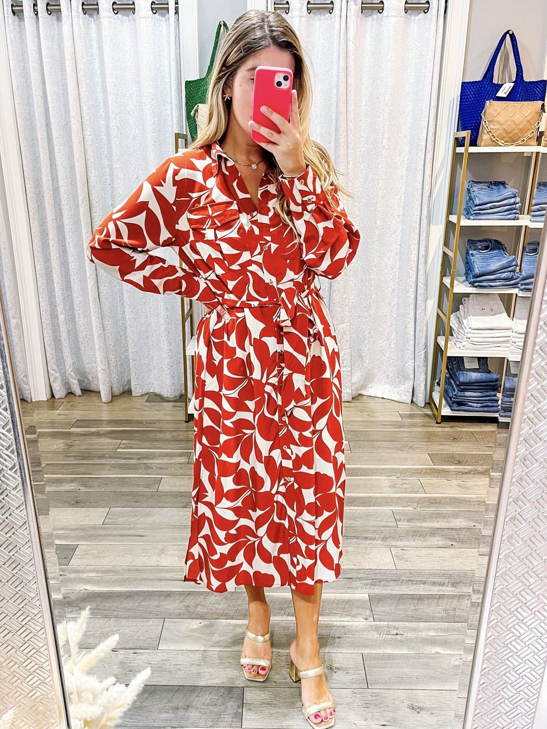 Abstract Floral Button Up Midi Dress