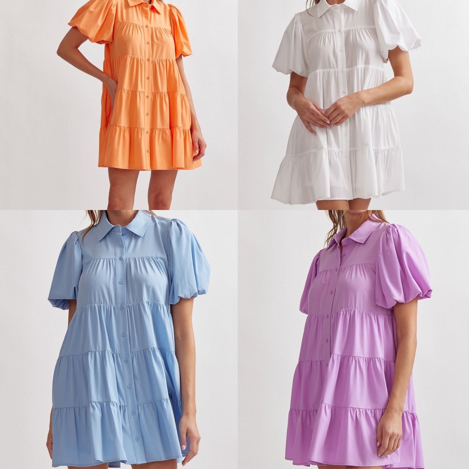 Puff Sleeves Button Down Dress