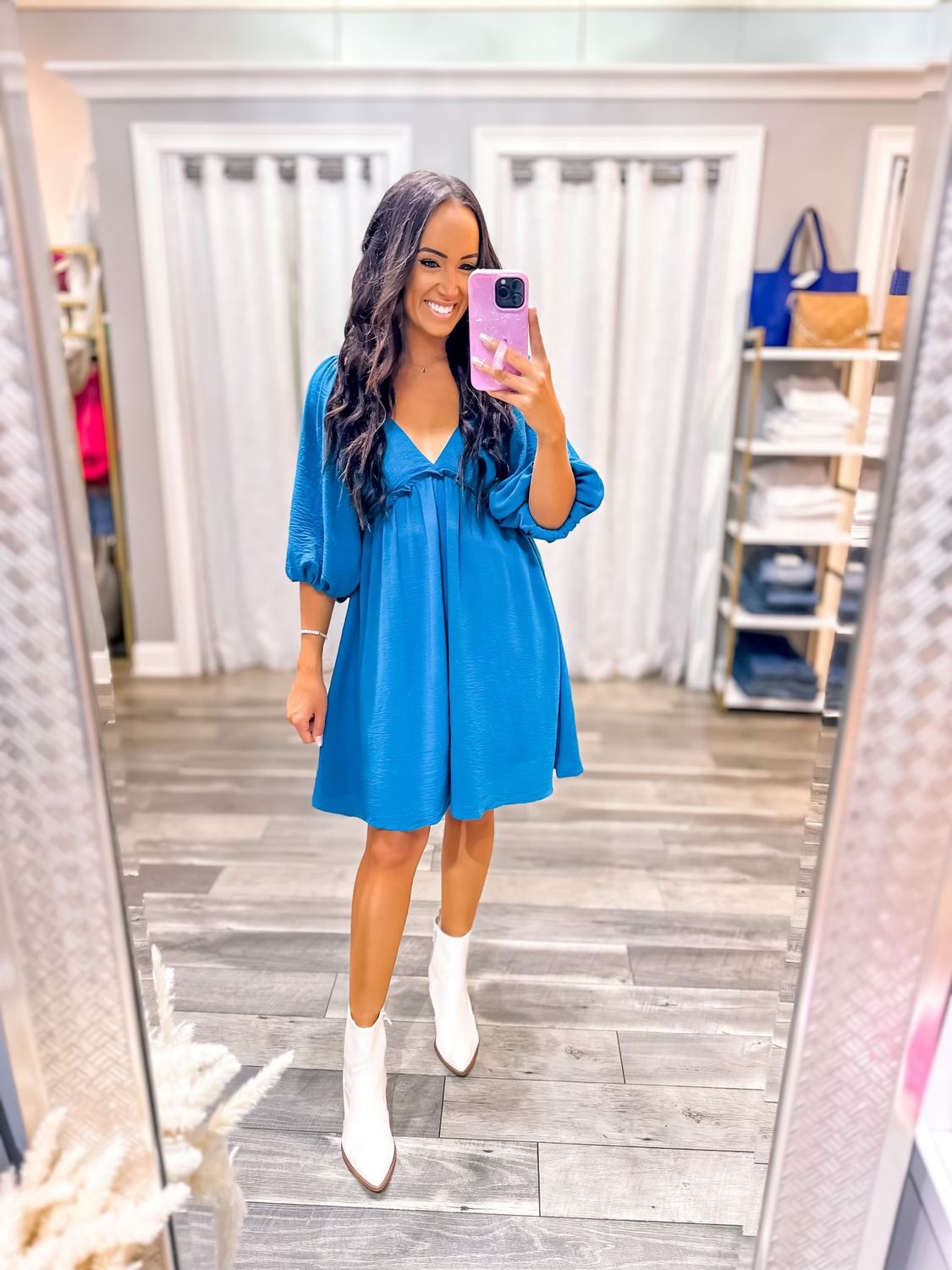 Bubble Sleeves Frill Trim Dress