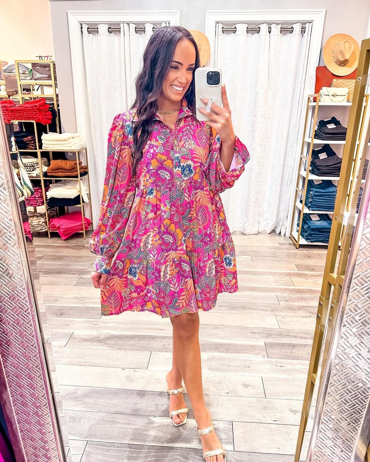 Floral Button Up Dress - Magenta