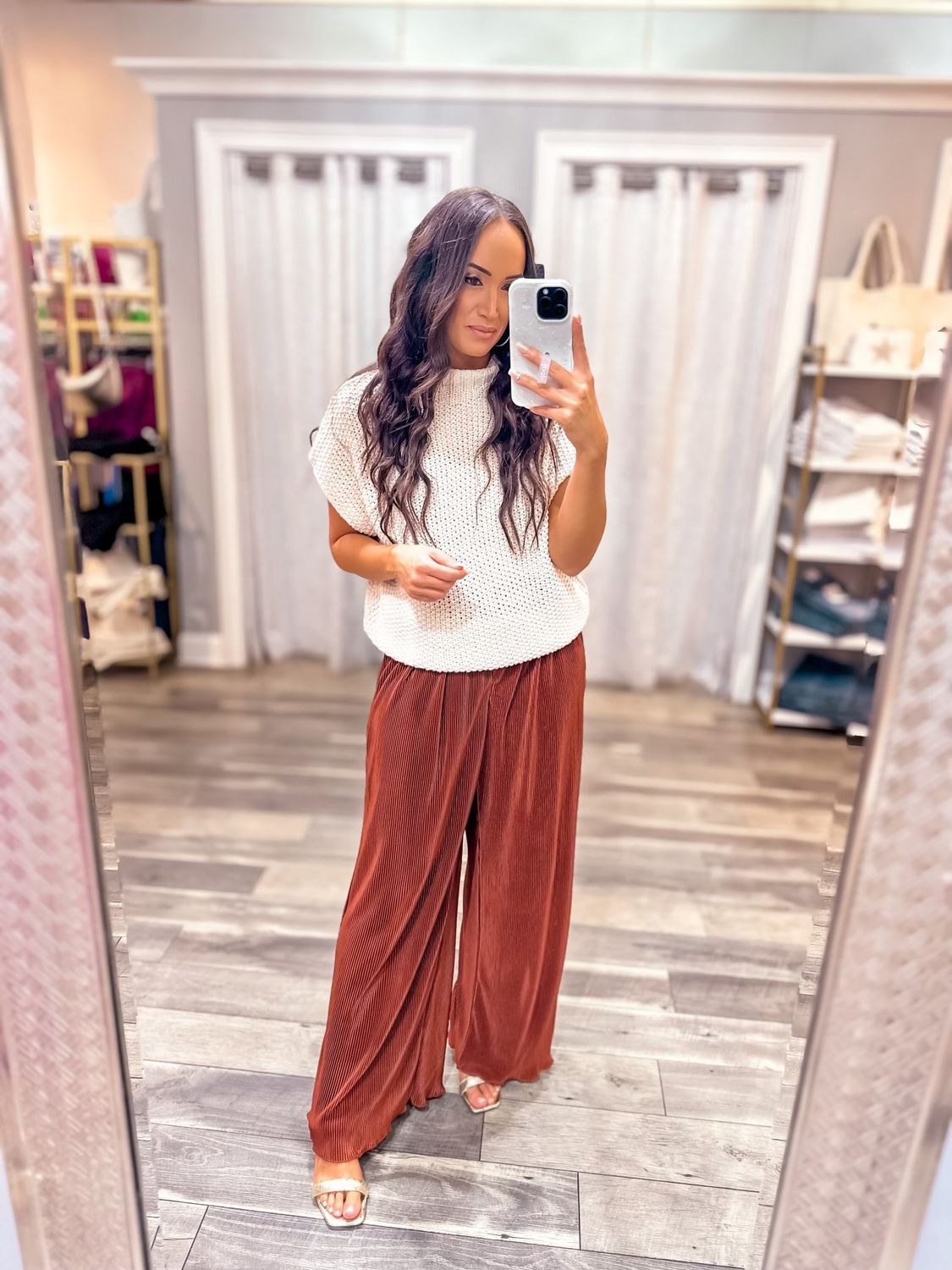 Pleated Satin Wide Leg Pants