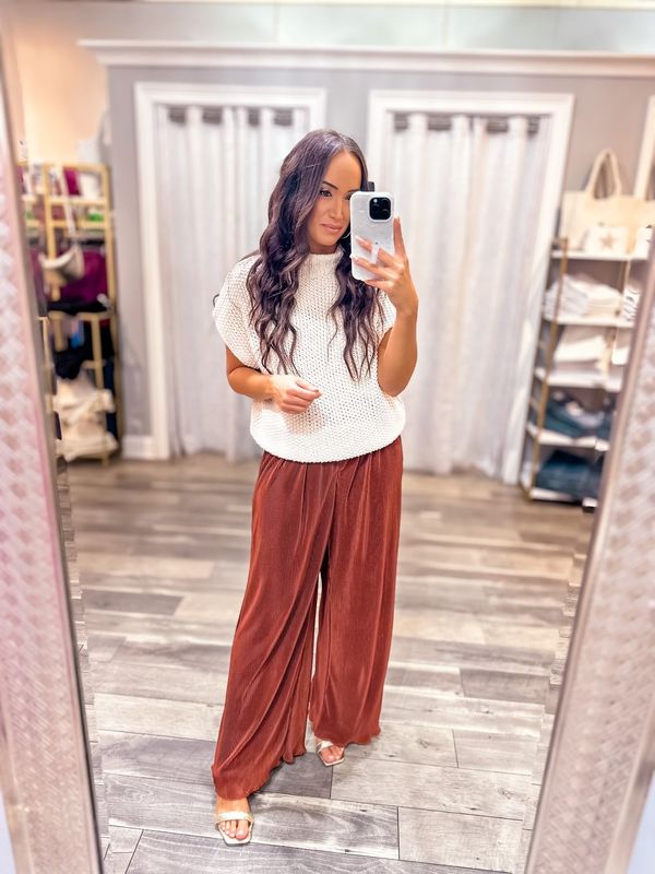 Pleated Satin Wide Leg Pants
