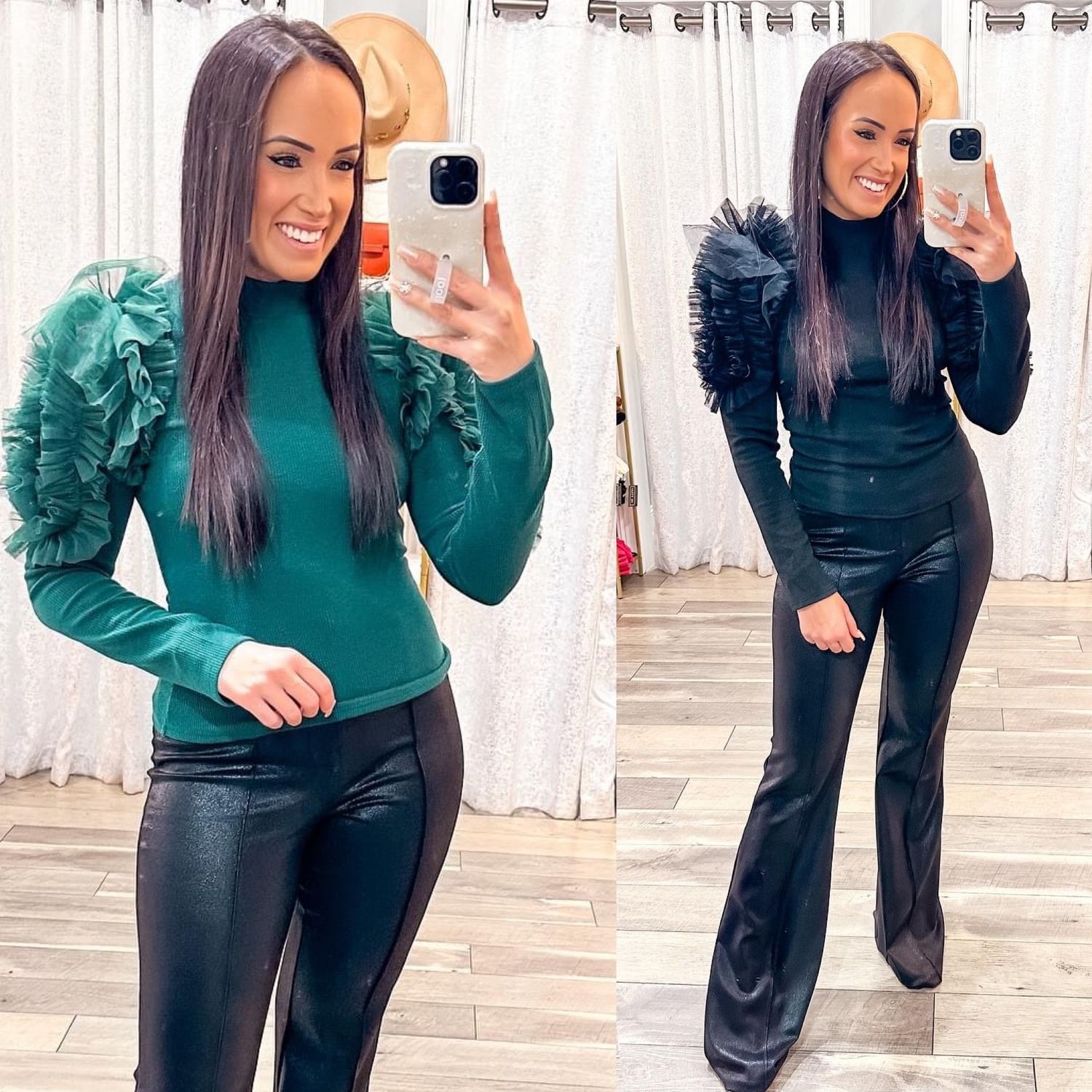 Ruffle Tulle Sleeves Ribbed Sweater Top