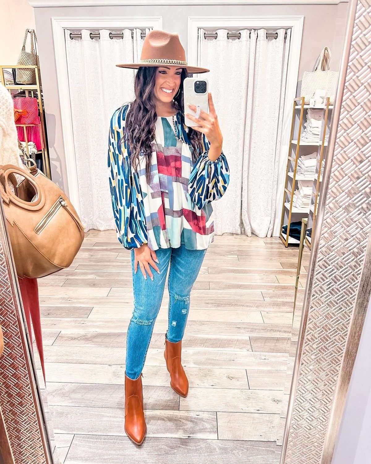 Mixed Abstract Print Top - Blue