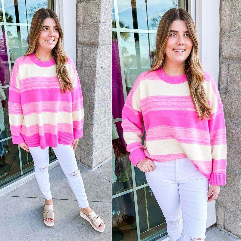 Striped Buttery Sweater - Hot Pink
