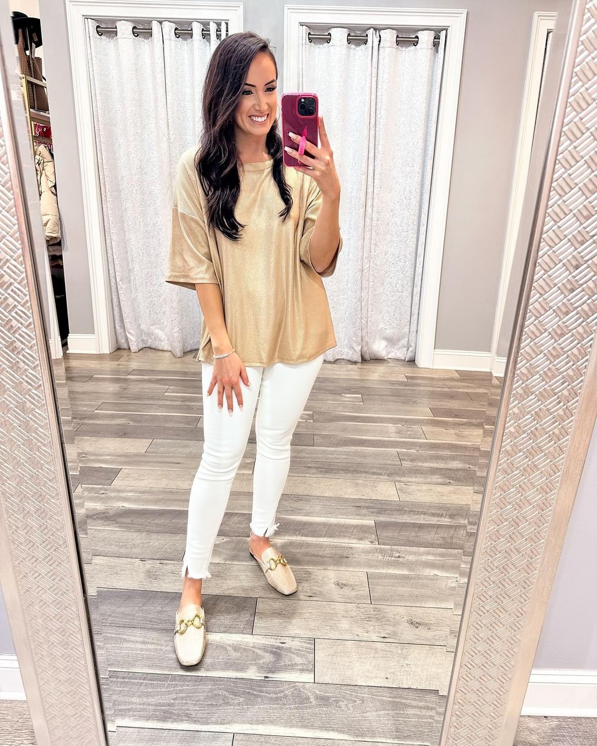 Shimmer Ribbed Oversized Top - Gold
