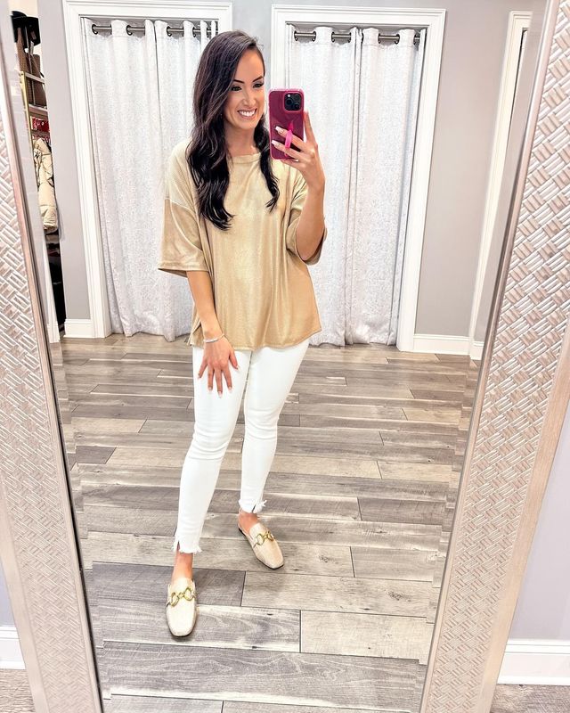 Shimmer Ribbed Oversized Top - Gold
